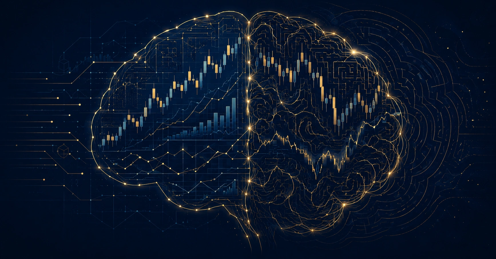 Abstraktes Gehirn aus Finanzcharts — Behavioral Finance und psychologische Fehler beim Investieren